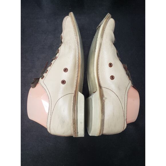 Vintage Brunswick Tan Leather Brown Grommets Split Toe Bowling Shoes Travel Bag - Picture 3 of 14